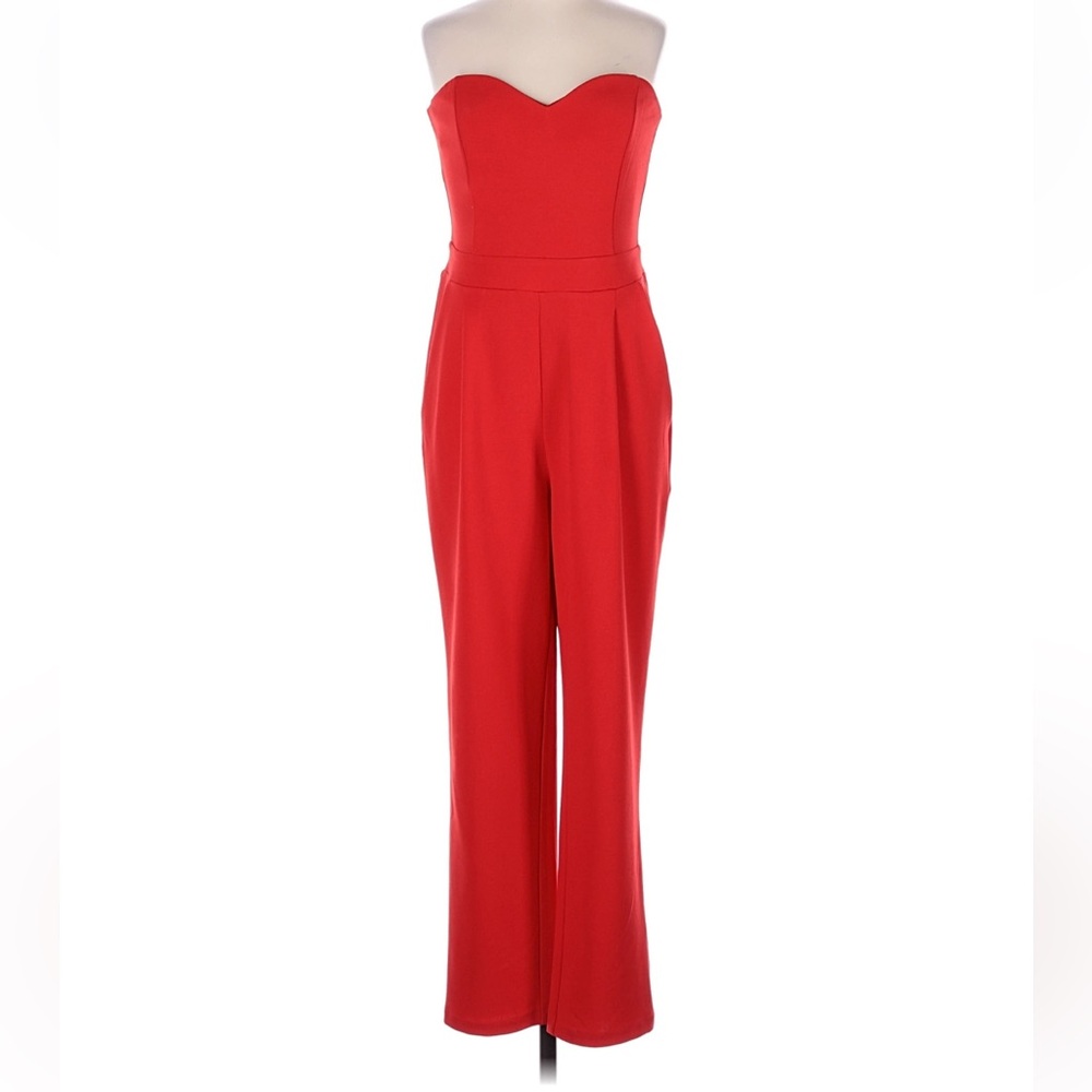 Express Vibrant Red Strapless Jumpsuit